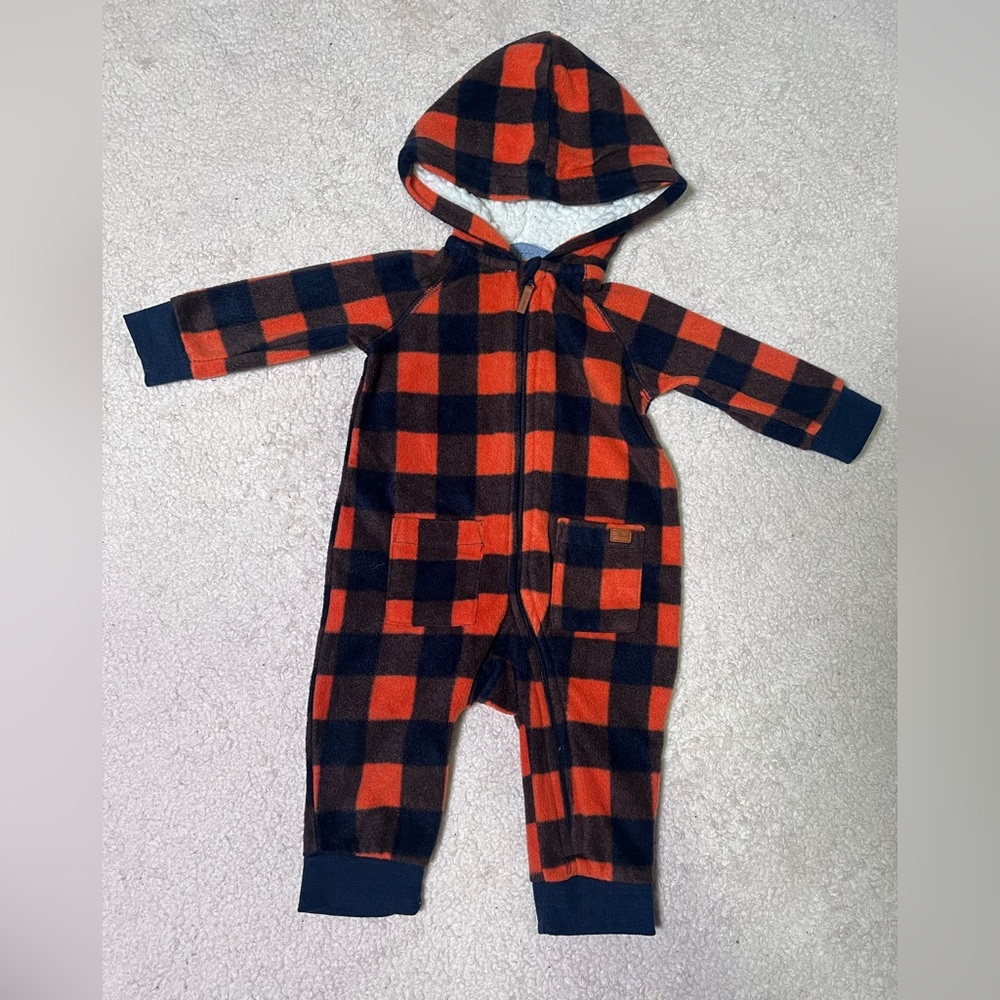 For All Mankind Plaid Hooded One Piece - Orange and Black